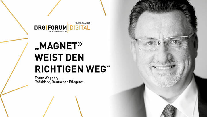 Der Präsident des Deutschen Pflegerats, Franz Wagner, verdeutlicht das Konzept der Magnetkrankenhäuser und diskutiert mit interessierten Teilnehmern.