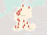 Das Delir-Netzwerk hat Leuchtturmprojekte zum Delirmanagement in einer interaktiven Netzwerkkarte zusammengestellt. 