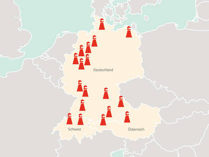 Das Delir-Netzwerk hat Leuchtturmprojekte zum Delirmanagement in einer interaktiven Netzwerkkarte zusammengestellt. 